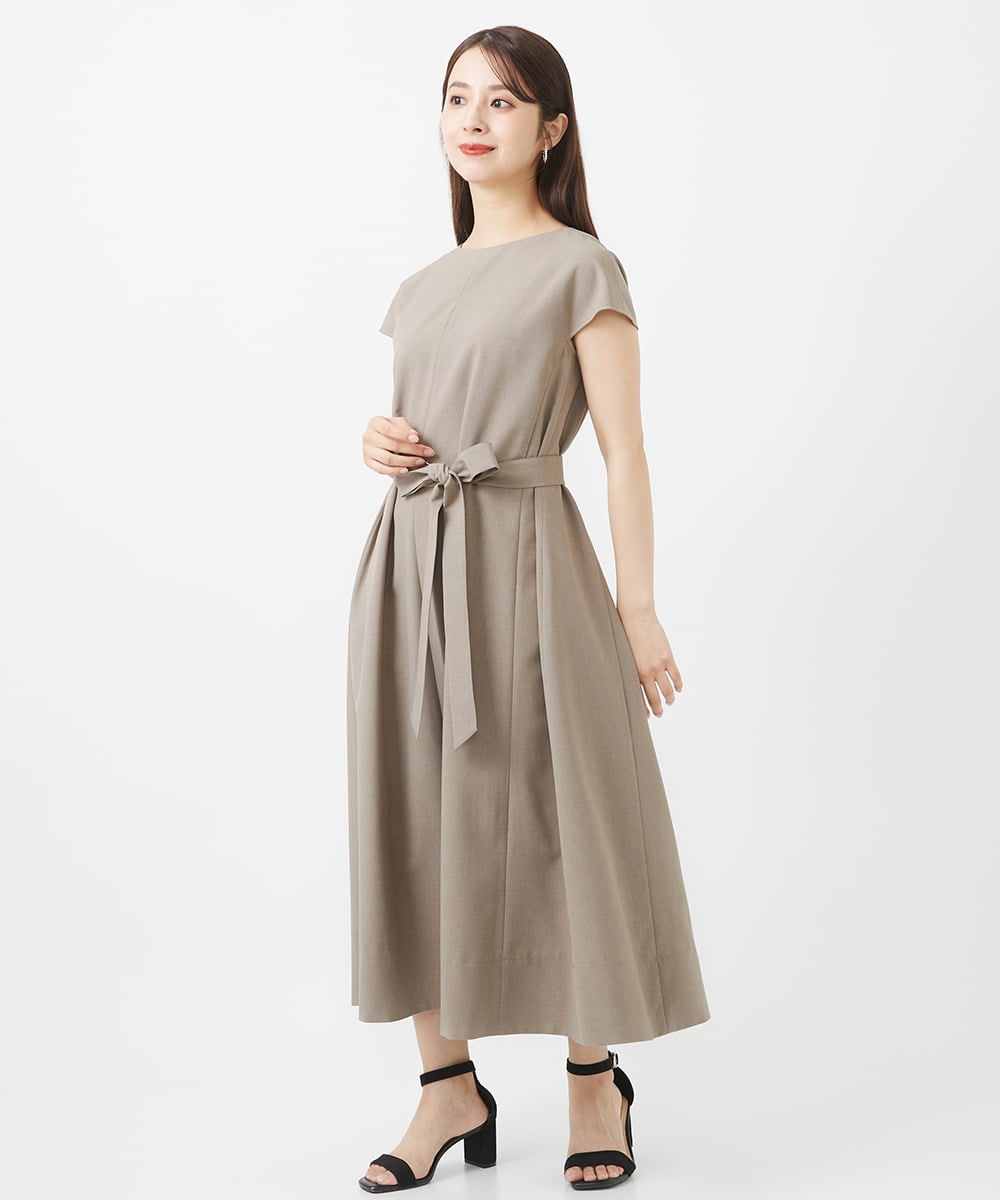 F6EHV53290 MICHEL KLEIN(小さいサイズ)(メゾン ドゥ サンク) [小さいサイズ]ドライタッチリネンライクワンピース モカ(87)
