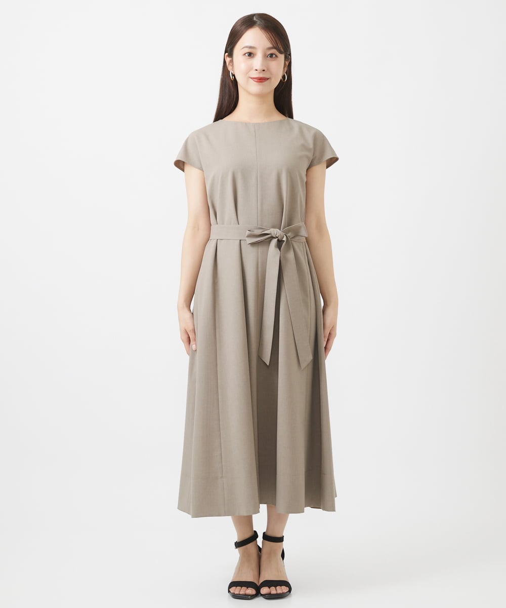F6EHV53290 MICHEL KLEIN(小さいサイズ)(メゾン ドゥ サンク) [小さいサイズ]ドライタッチリネンライクワンピース モカ(87)