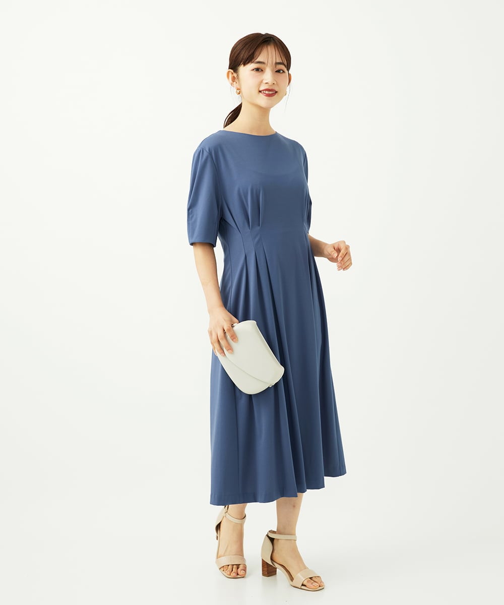 F6EJA04290 MICHEL KLEIN(小さいサイズ)(メゾン ドゥ サンク) ［小さいサイズ］ストレッチカットワンピース ブルー