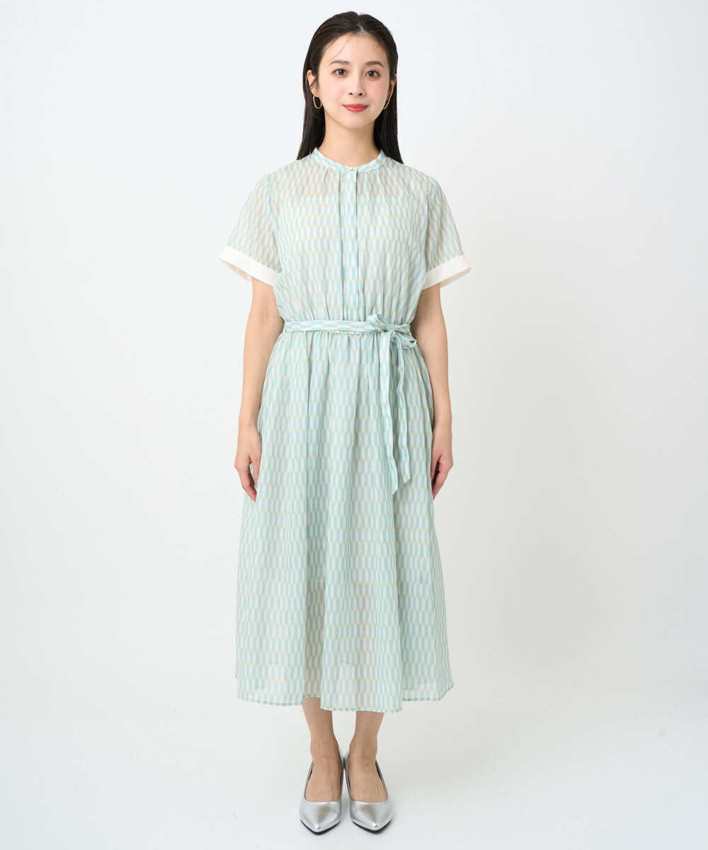 F6EJA10360 MICHEL KLEIN(小さいサイズ)(メゾン ドゥ サンク) ［小さいサイズ］ジオメトリック柄ワンピース グリーン