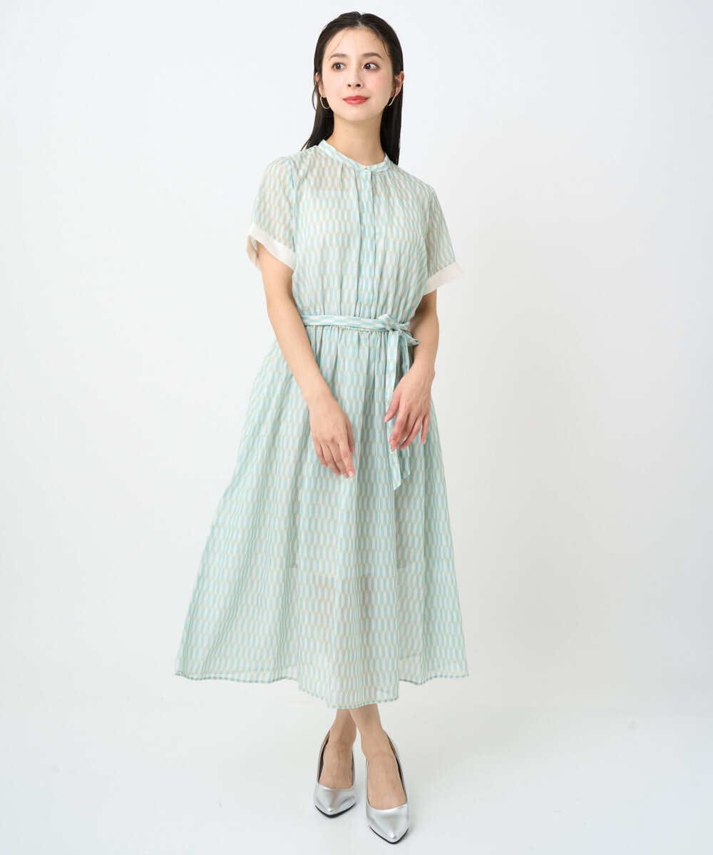 F6EJA10360 MICHEL KLEIN(小さいサイズ)(メゾン ドゥ サンク) ［小さいサイズ］ジオメトリック柄ワンピース グリーン