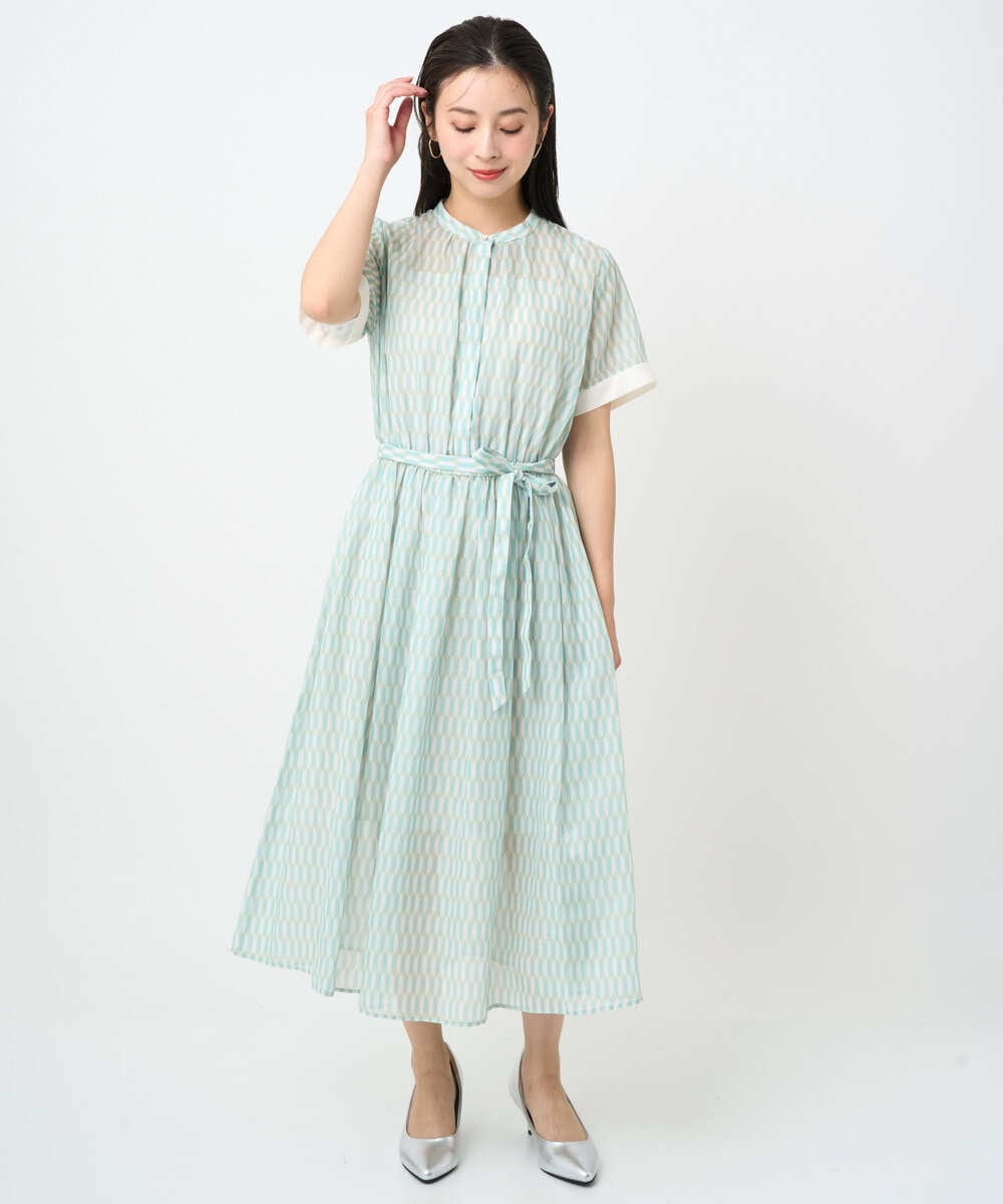 F6EJA10360 MICHEL KLEIN(小さいサイズ)(メゾン ドゥ サンク) ［小さいサイズ］ジオメトリック柄ワンピース グリーン