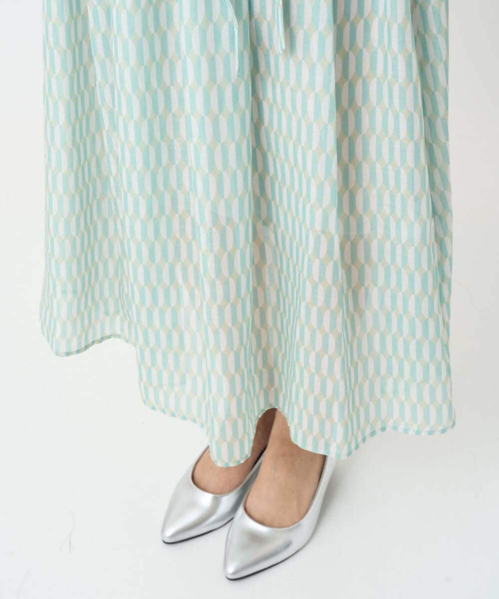 F6EJA10360 MICHEL KLEIN(小さいサイズ)(メゾン ドゥ サンク) ［小さいサイズ］ジオメトリック柄ワンピース グリーン