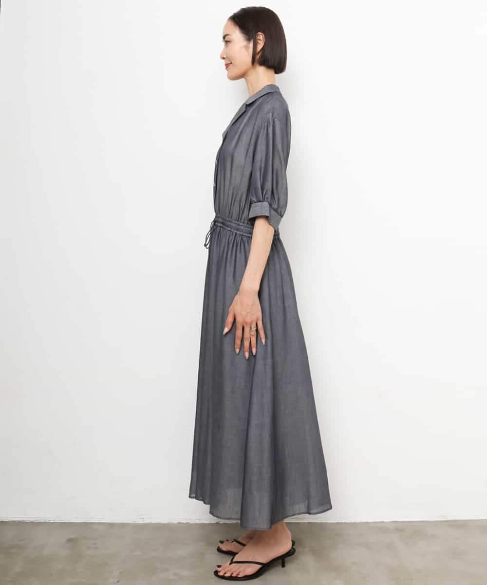 F6EJD02380 MICHEL KLEIN(小さいサイズ)(メゾン ドゥ サンク) 【小さいサイズ】デニムライクシャツワンピース ネイビー