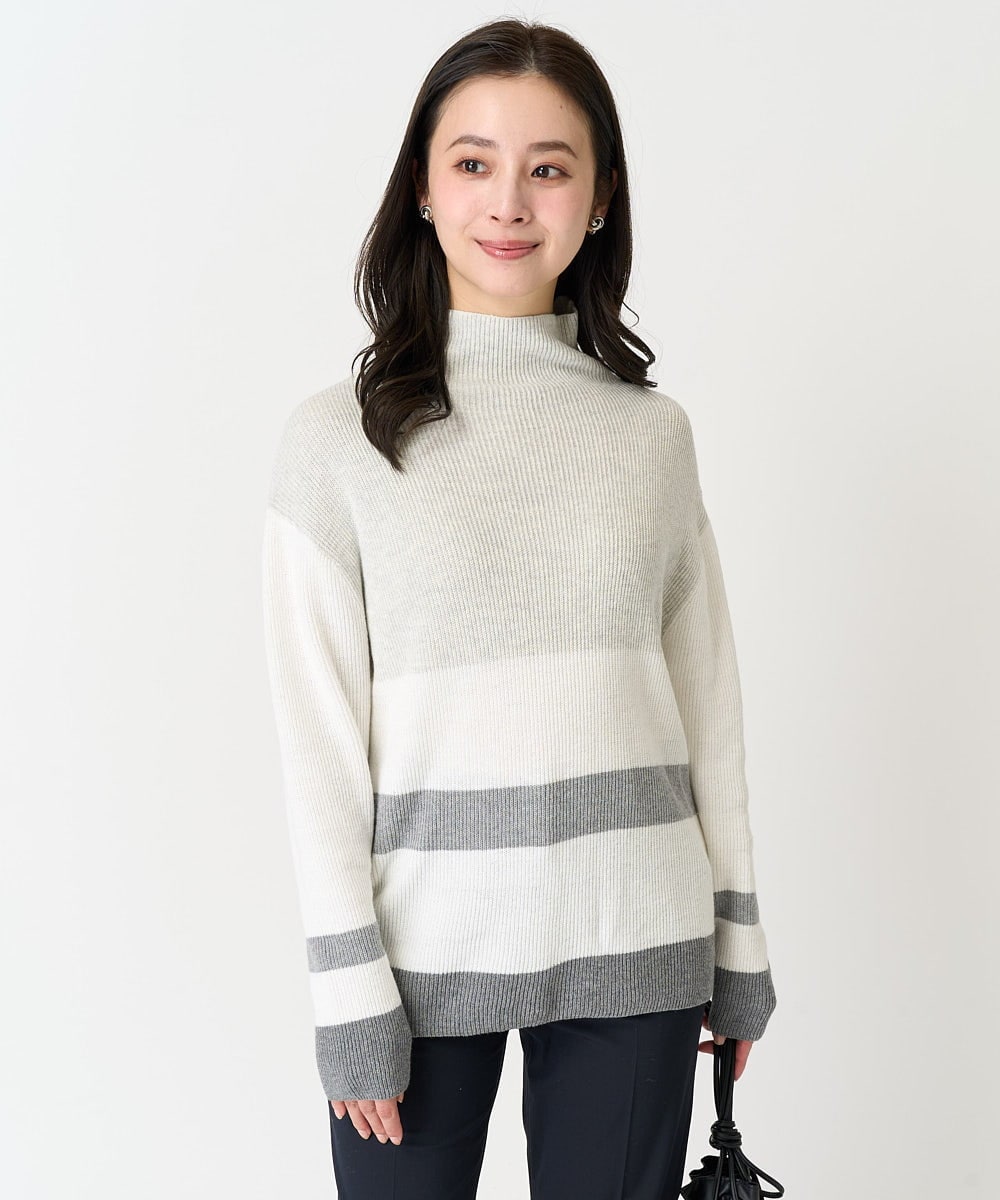 F6FAA03140 MICHEL KLEIN(小さいサイズ)(メゾン ドゥ サンク) [小さいサイズ]ボトルネックボーダーニット オレンジ系