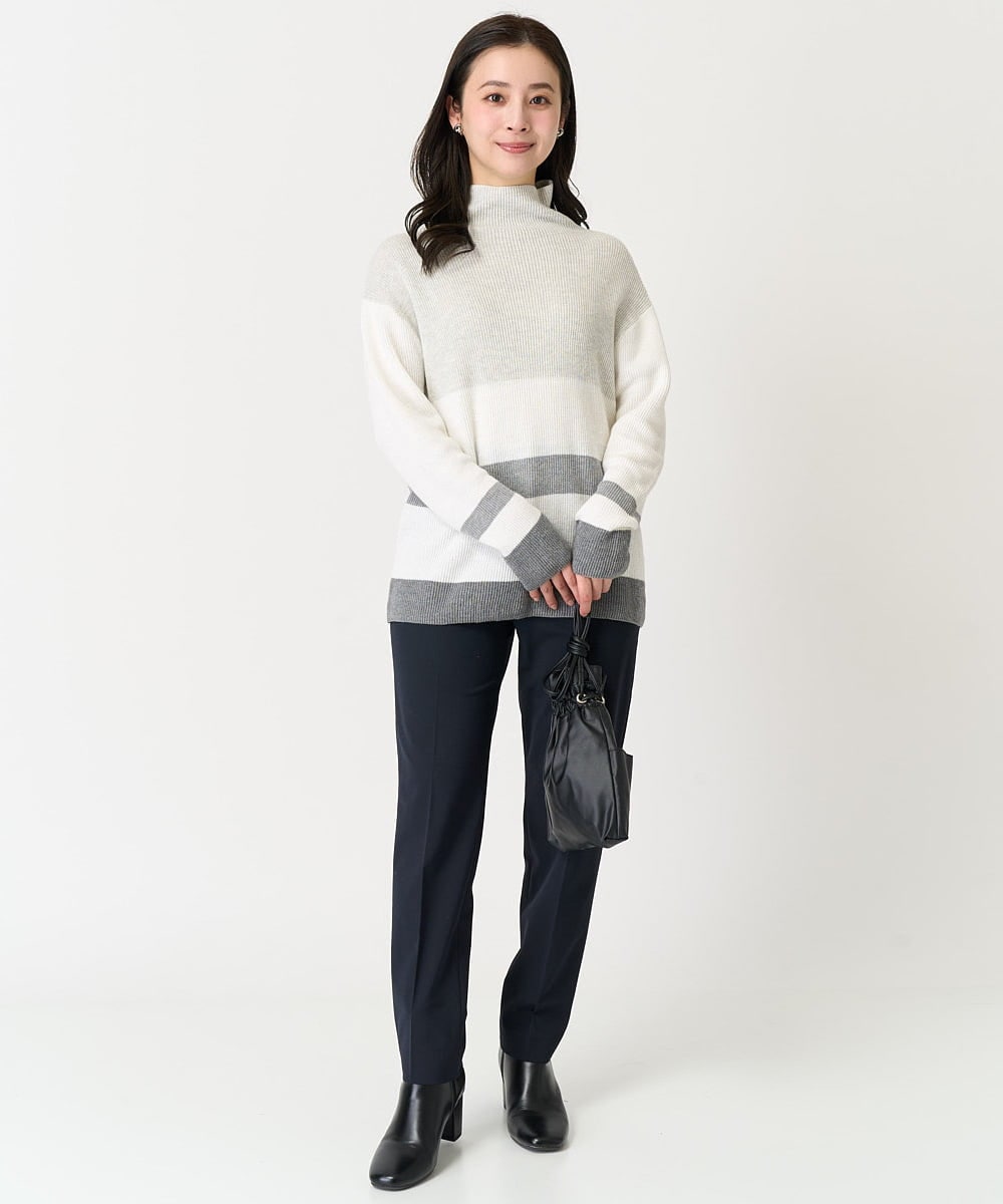 F6FAA03140 MICHEL KLEIN(小さいサイズ)(メゾン ドゥ サンク) [小さいサイズ]ボトルネックボーダーニット オレンジ系