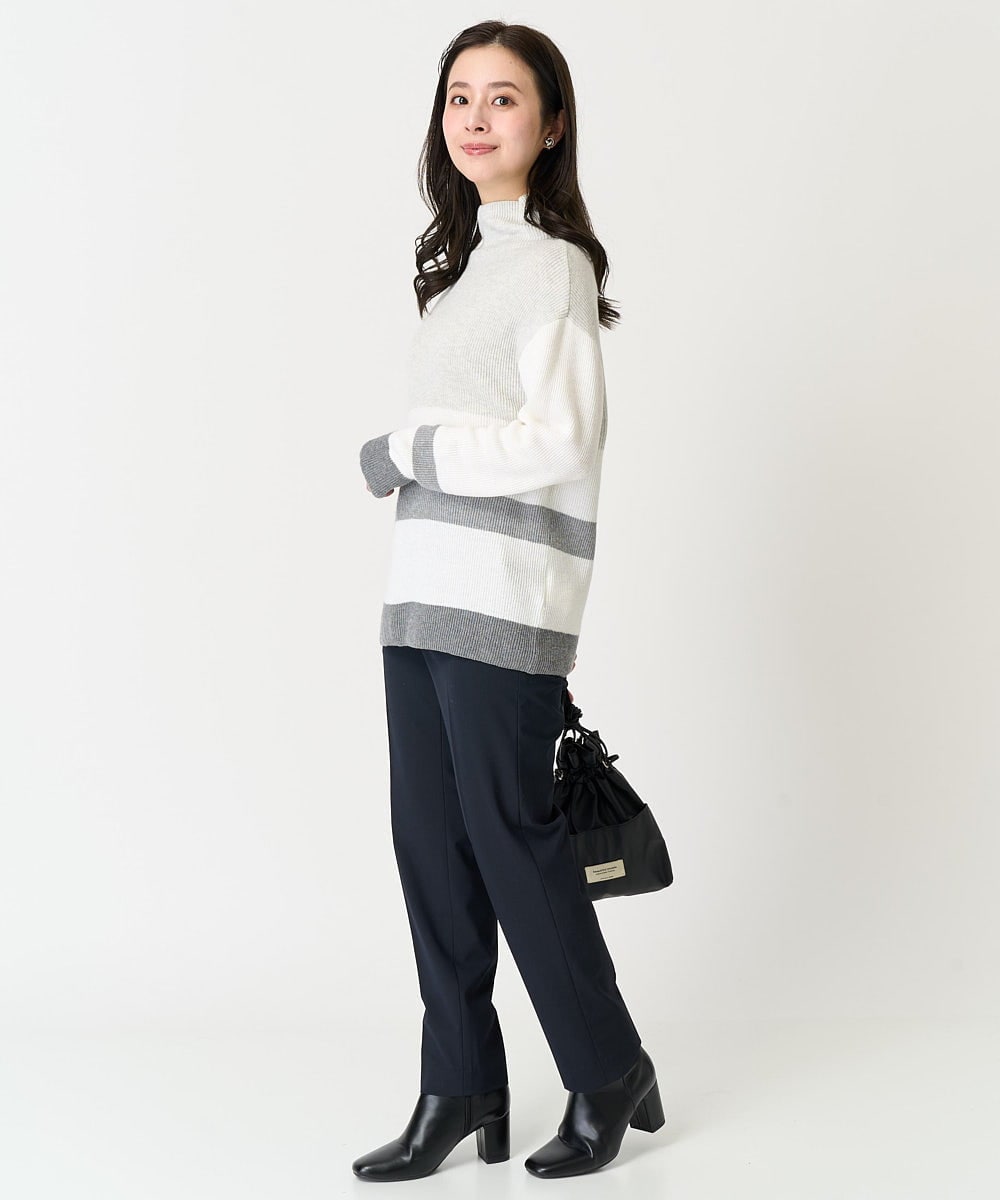 F6FAA03140 MICHEL KLEIN(小さいサイズ)(メゾン ドゥ サンク) [小さいサイズ]ボトルネックボーダーニット オレンジ系