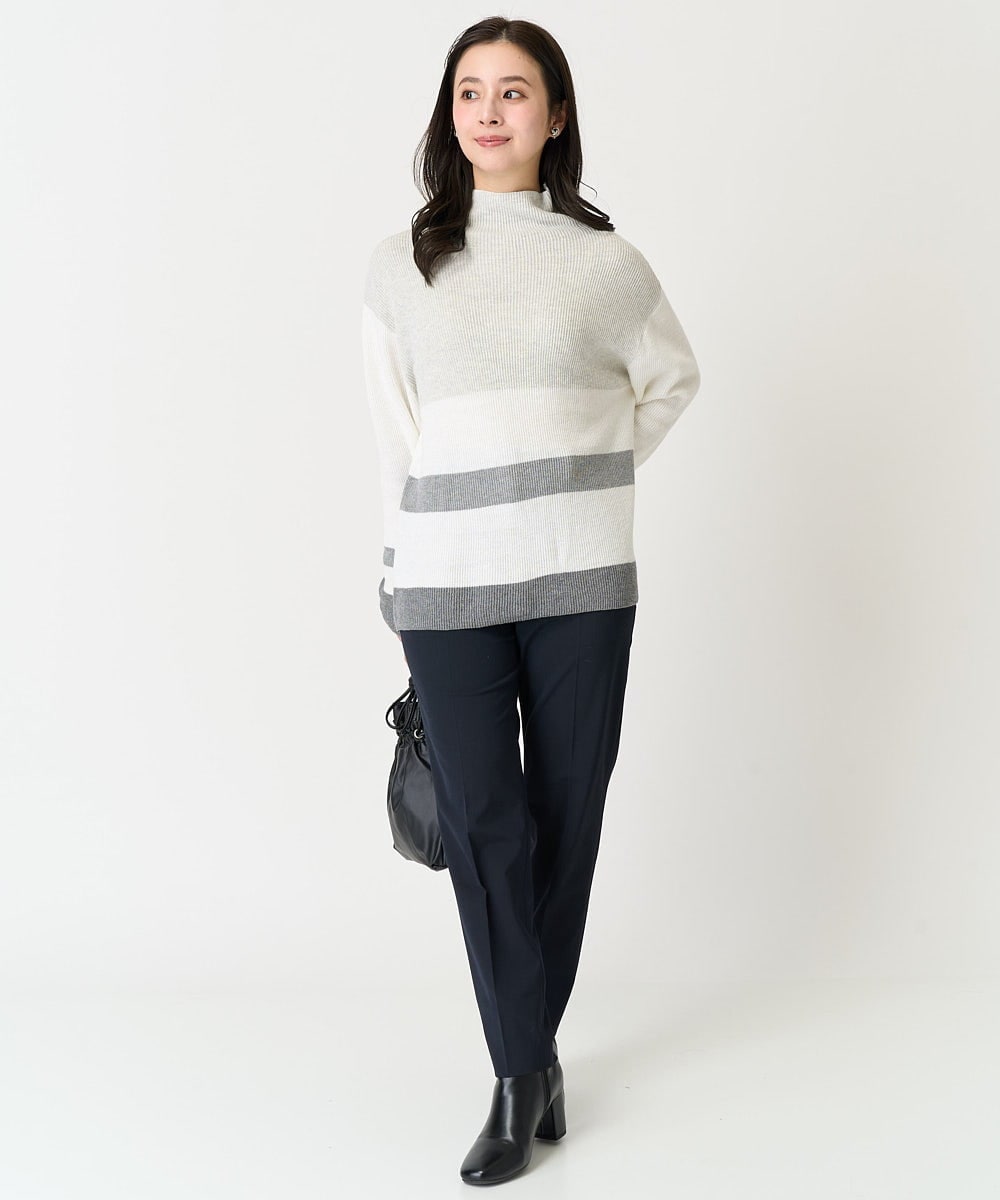 F6FAA03140 MICHEL KLEIN(小さいサイズ)(メゾン ドゥ サンク) [小さいサイズ]ボトルネックボーダーニット オレンジ系