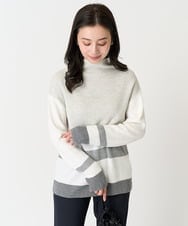 F6FAA03140 MICHEL KLEIN(小さいサイズ)(メゾン ドゥ サンク) [小さいサイズ]ボトルネックボーダーニット オレンジ系