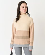 F6FAA03140 MICHEL KLEIN(小さいサイズ)(メゾン ドゥ サンク) [小さいサイズ]ボトルネックボーダーニット オレンジ系