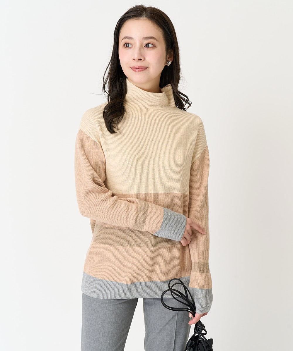 F6FAA03140 MICHEL KLEIN(小さいサイズ)(メゾン ドゥ サンク) [小さいサイズ]ボトルネックボーダーニット オレンジ系