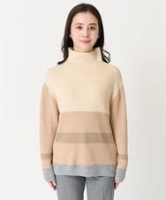 F6FAA03140 MICHEL KLEIN(小さいサイズ)(メゾン ドゥ サンク) [小さいサイズ]ボトルネックボーダーニット オレンジ系
