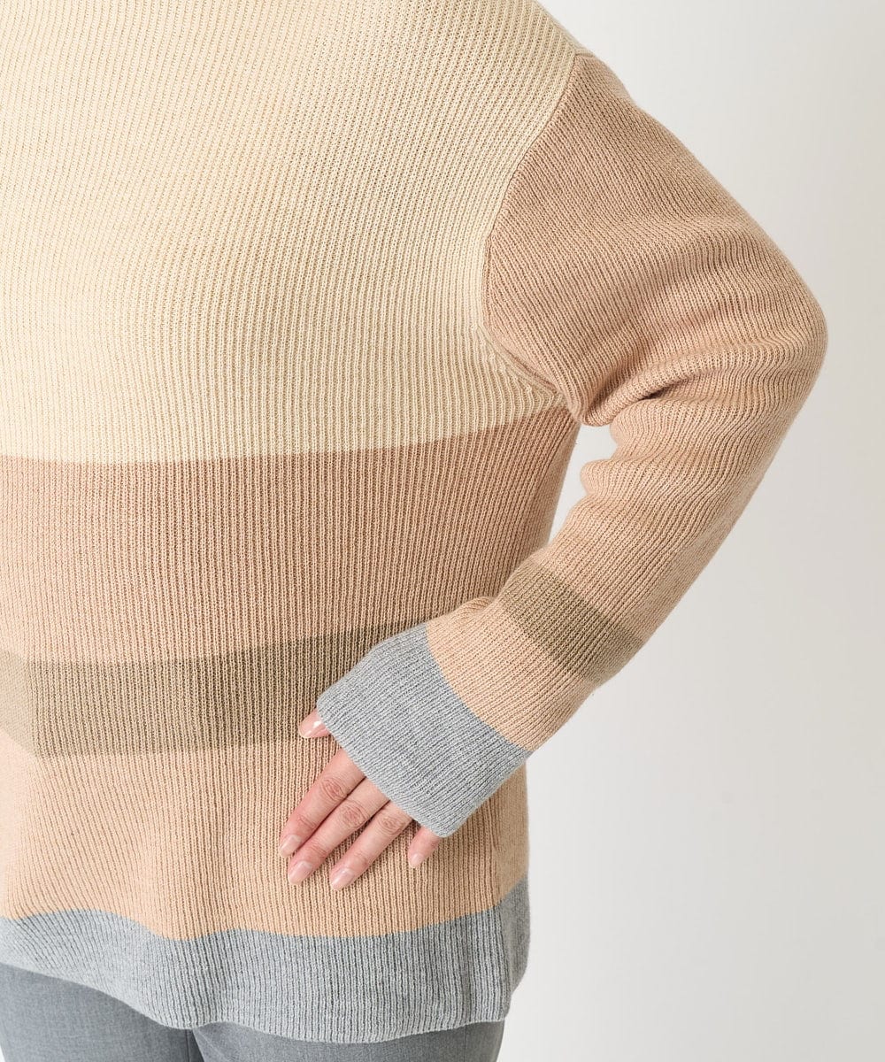F6FAA03140 MICHEL KLEIN(小さいサイズ)(メゾン ドゥ サンク) [小さいサイズ]ボトルネックボーダーニット オレンジ系