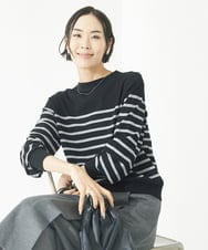 F6FAA15190 MICHEL KLEIN(小さいサイズ)(メゾン ドゥ サンク) [小さいサイズ]ホールガーメント(R)ボトルネックニット(ボーダー/無地) ブラック×ベージュ