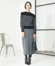 F6FAA15190 MICHEL KLEIN(小さいサイズ)(メゾン ドゥ サンク) [小さいサイズ]ホールガーメント(R)ボトルネックニット(ボーダー/無地) ブラック×ベージュ