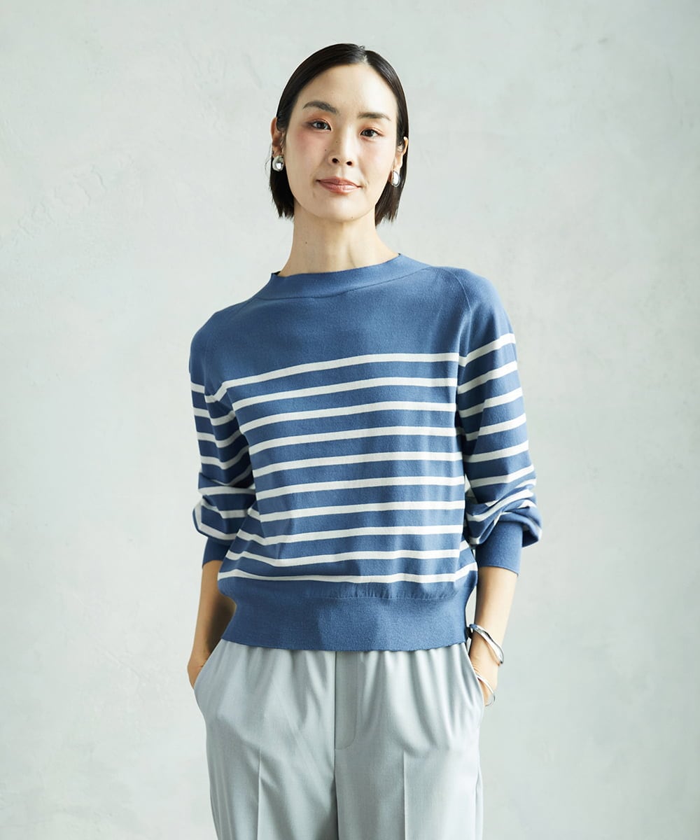 F6FAD15190 MICHEL KLEIN(小さいサイズ)(メゾン ドゥ サンク) [小さいサイズ]ホールガーメント(R)ボトルネックニット ライトブルー