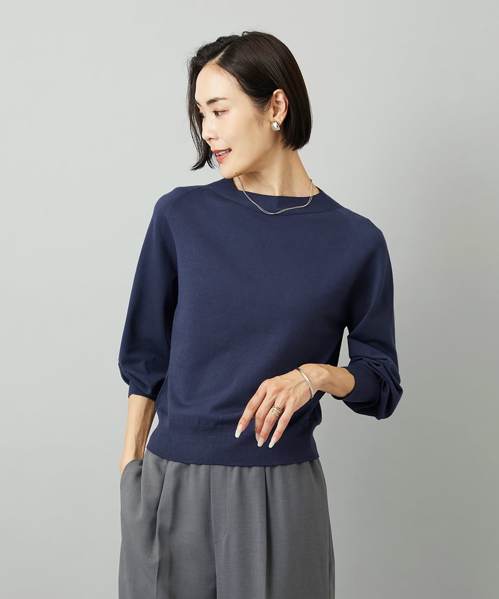 F6FAD15190 MICHEL KLEIN(小さいサイズ)(メゾン ドゥ サンク) [小さいサイズ]ホールガーメント(R)ボトルネックニット ライトブルー