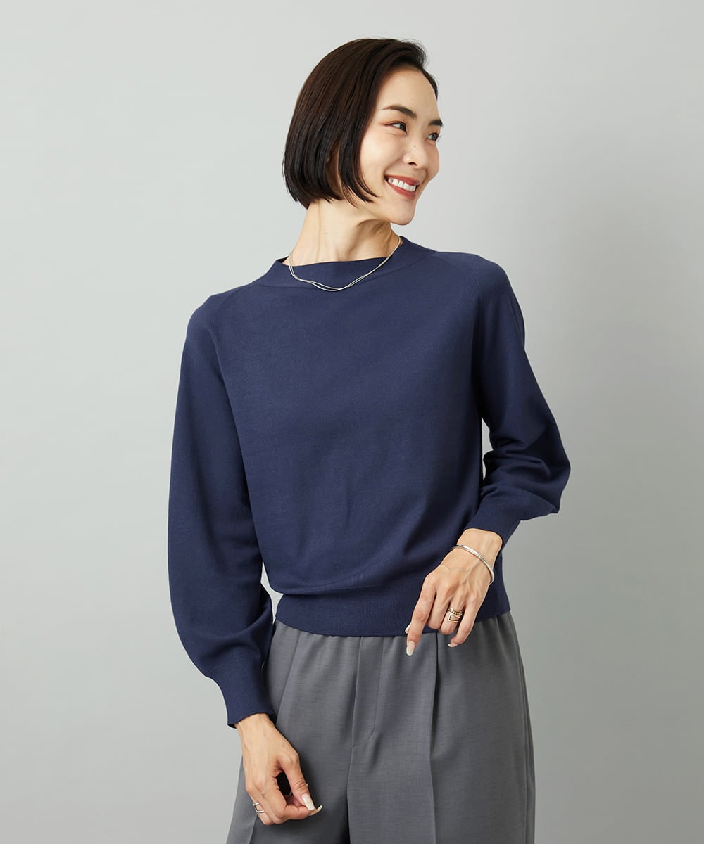 F6FAD15190 MICHEL KLEIN(小さいサイズ)(メゾン ドゥ サンク) [小さいサイズ]ホールガーメント(R)ボトルネックニット ライトブルー