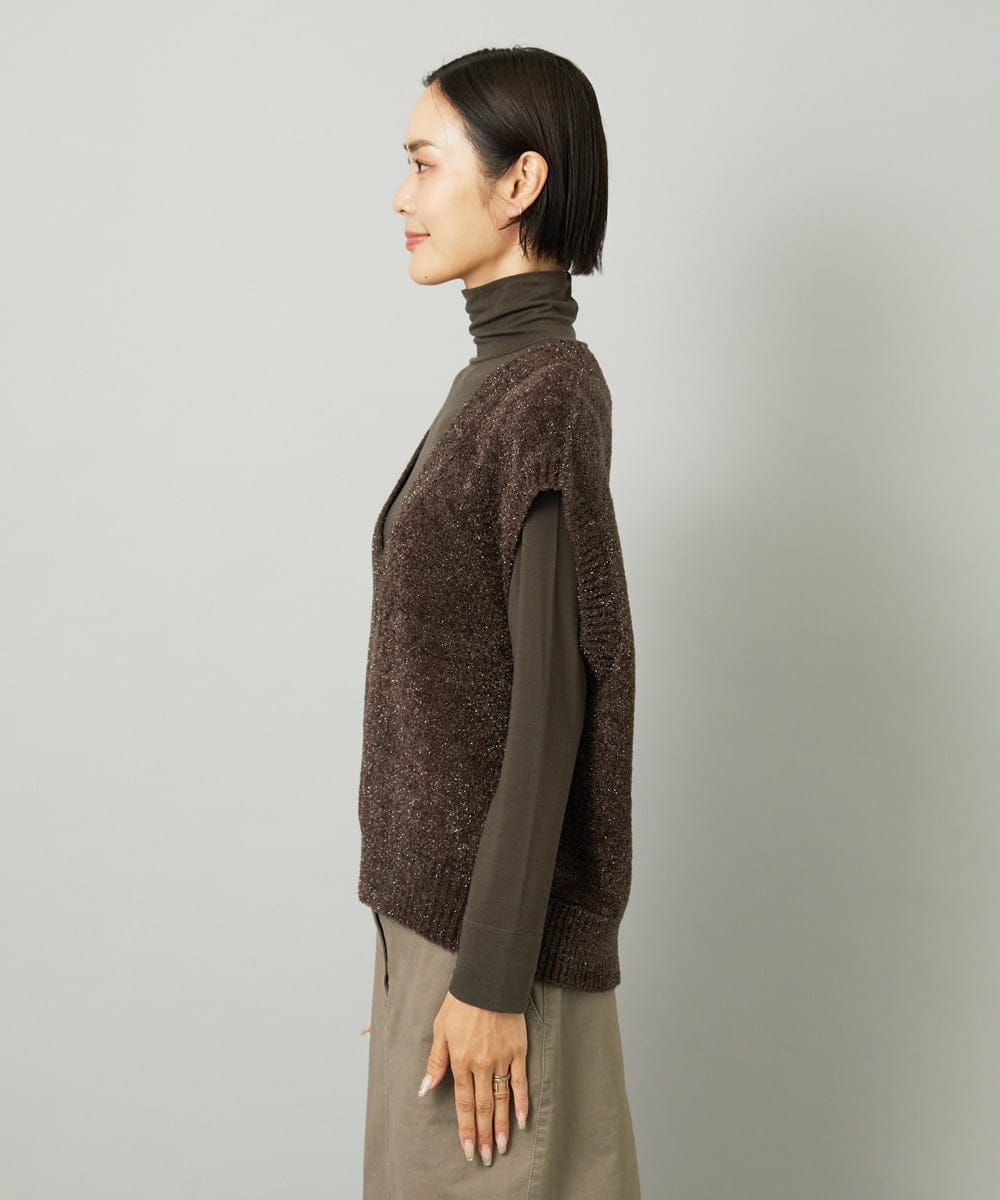F6FAD16190 MICHEL KLEIN(小さいサイズ)(メゾン ドゥ サンク) [小さいサイズ]フェザータッチVネックベスト ブラウン