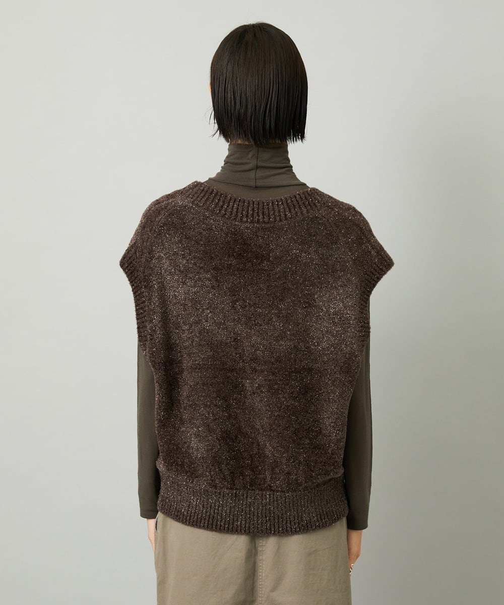 F6FAD16190 MICHEL KLEIN(小さいサイズ)(メゾン ドゥ サンク) [小さいサイズ]フェザータッチVネックベスト ブラウン