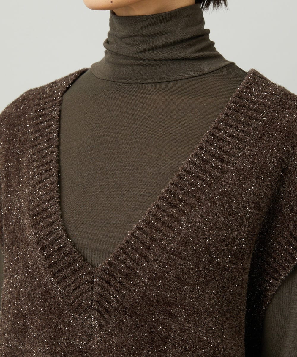 F6FAD16190 MICHEL KLEIN(小さいサイズ)(メゾン ドゥ サンク) [小さいサイズ]フェザータッチVネックベスト ブラウン