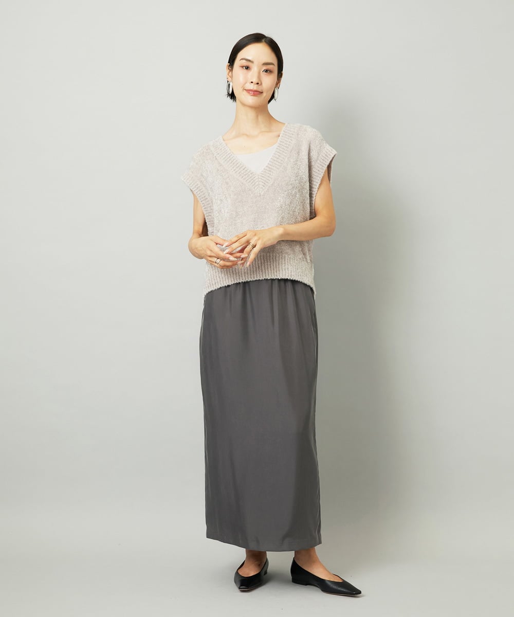 F6FAD16190 MICHEL KLEIN(小さいサイズ)(メゾン ドゥ サンク) [小さいサイズ]フェザータッチVネックベスト ブラウン