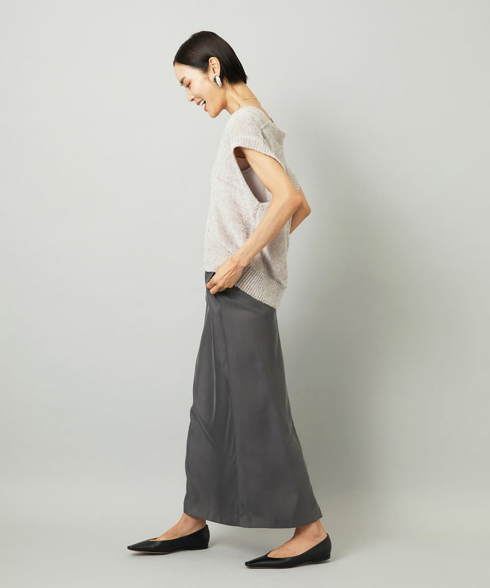 F6FAD16190 MICHEL KLEIN(小さいサイズ)(メゾン ドゥ サンク) [小さいサイズ]フェザータッチVネックベスト ブラウン
