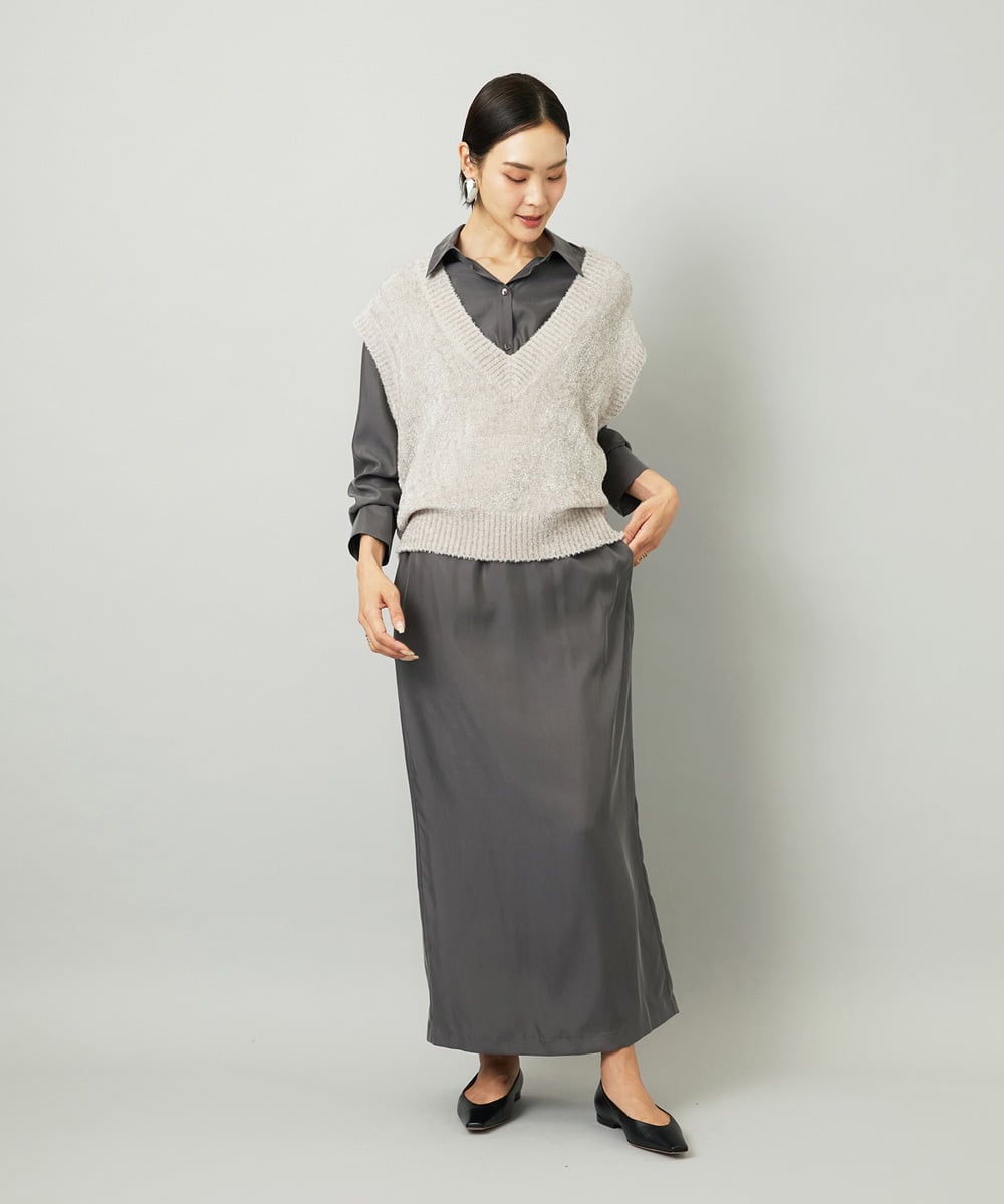 F6FAD16190 MICHEL KLEIN(小さいサイズ)(メゾン ドゥ サンク) [小さいサイズ]フェザータッチVネックベスト ブラウン