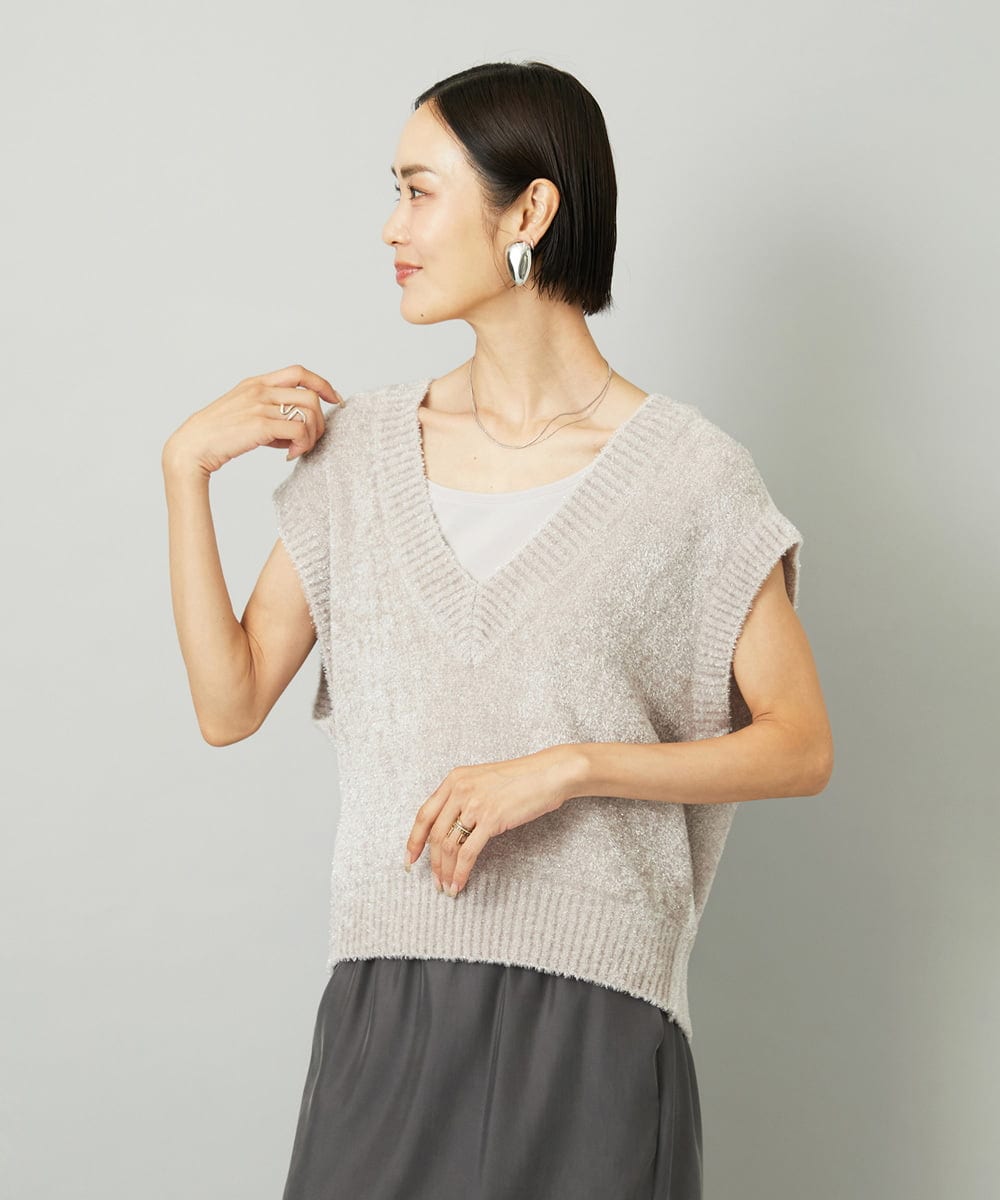 F6FAD16190 MICHEL KLEIN(小さいサイズ)(メゾン ドゥ サンク) [小さいサイズ]フェザータッチVネックベスト ブラウン