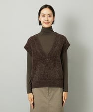 F6FAD16190 MICHEL KLEIN(小さいサイズ)(メゾン ドゥ サンク) [小さいサイズ]フェザータッチVネックベスト ブラウン