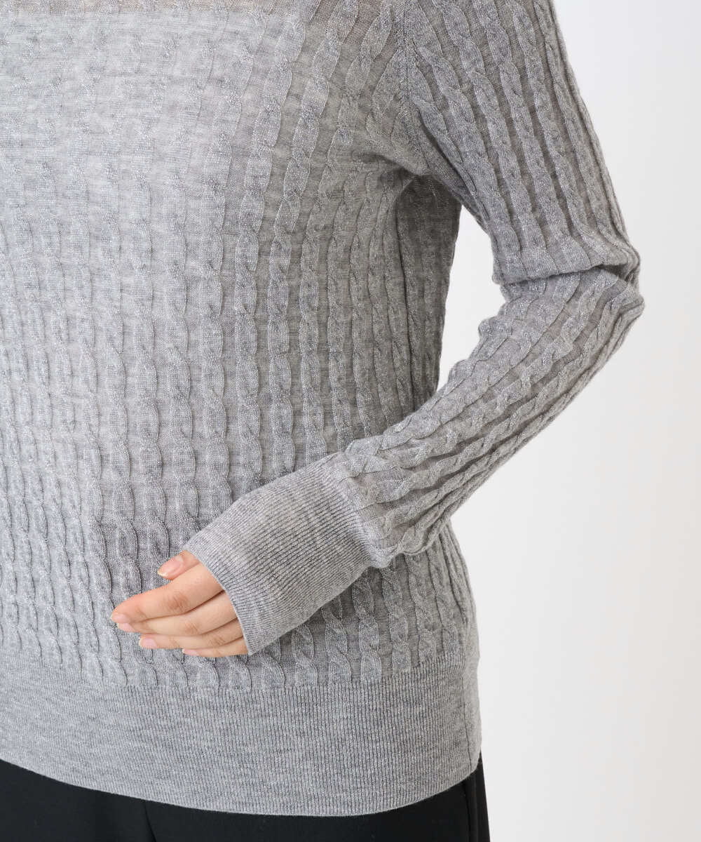 F6FAD20230 MICHEL KLEIN(小さいサイズ)(メゾン ドゥ サンク) [小さいサイズ]シアーケーブルハイネックニット ライトグレー