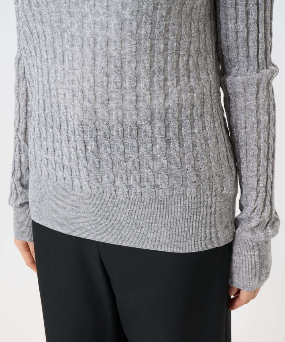 F6FAD20230 MICHEL KLEIN(小さいサイズ)(メゾン ドゥ サンク) [小さいサイズ]シアーケーブルハイネックニット ライトグレー