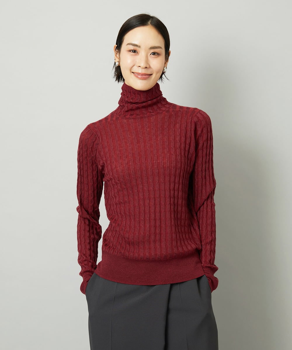 F6FAD20230 MICHEL KLEIN(小さいサイズ)(メゾン ドゥ サンク) [小さいサイズ]シアーケーブルハイネックニット ライトグレー