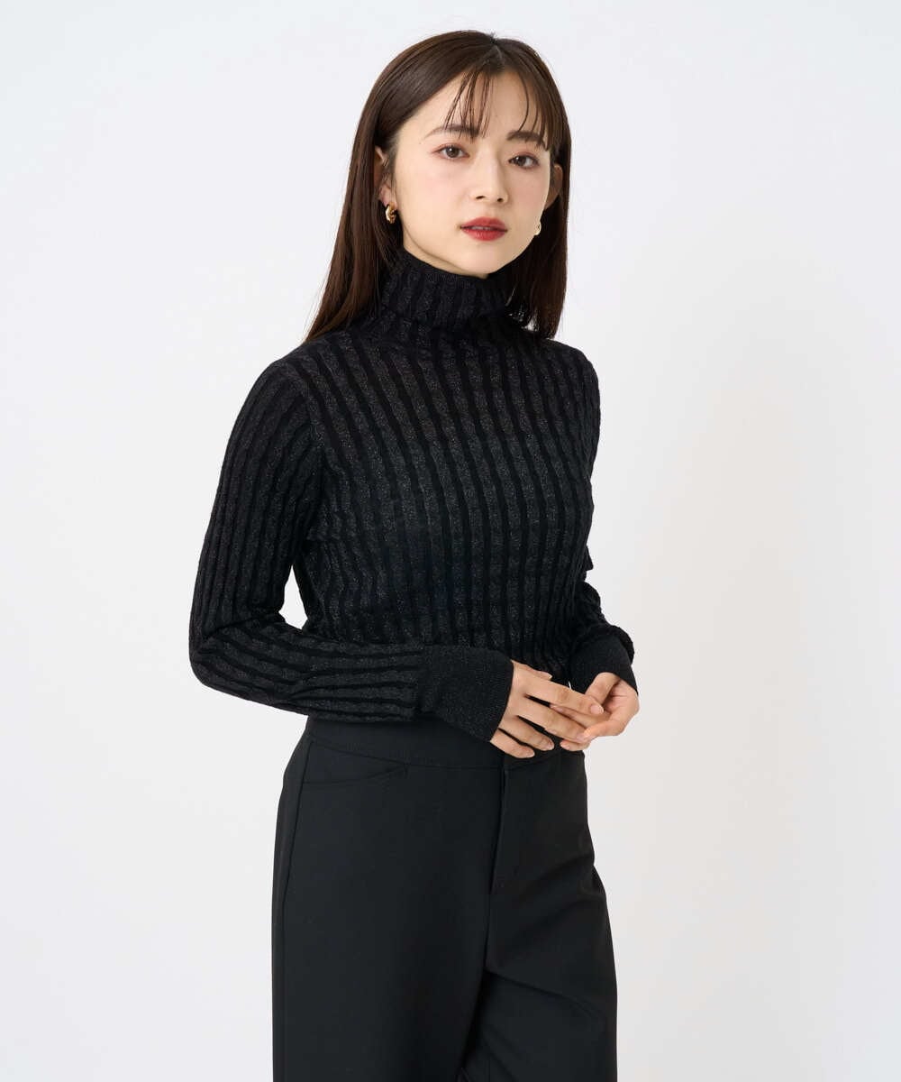 F6FAD20230 MICHEL KLEIN(小さいサイズ)(メゾン ドゥ サンク) [小さいサイズ]シアーケーブルハイネックニット ライトグレー