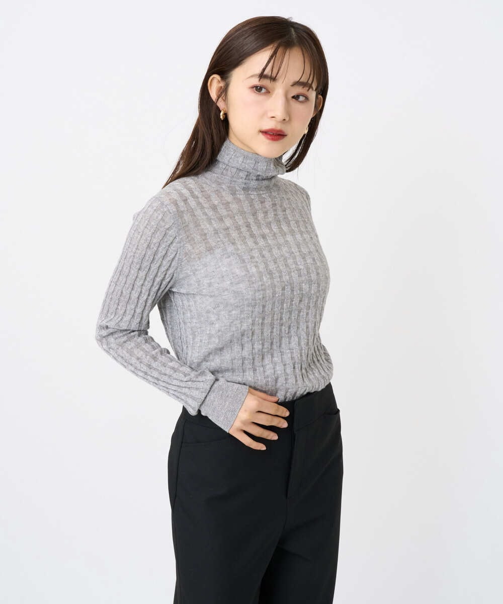 F6FAD20230 MICHEL KLEIN(小さいサイズ)(メゾン ドゥ サンク) [小さいサイズ]シアーケーブルハイネックニット ライトグレー