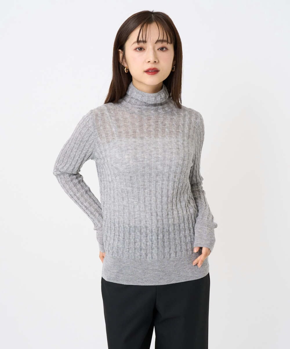 F6FAD20230 MICHEL KLEIN(小さいサイズ)(メゾン ドゥ サンク) [小さいサイズ]シアーケーブルハイネックニット ライトグレー
