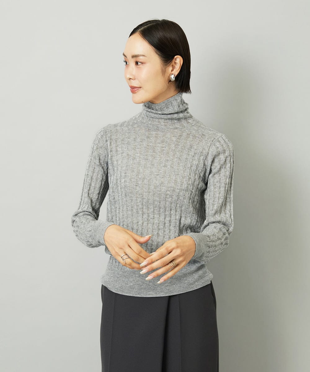 F6FAD20230 MICHEL KLEIN(小さいサイズ)(メゾン ドゥ サンク) [小さいサイズ]シアーケーブルハイネックニット ライトグレー
