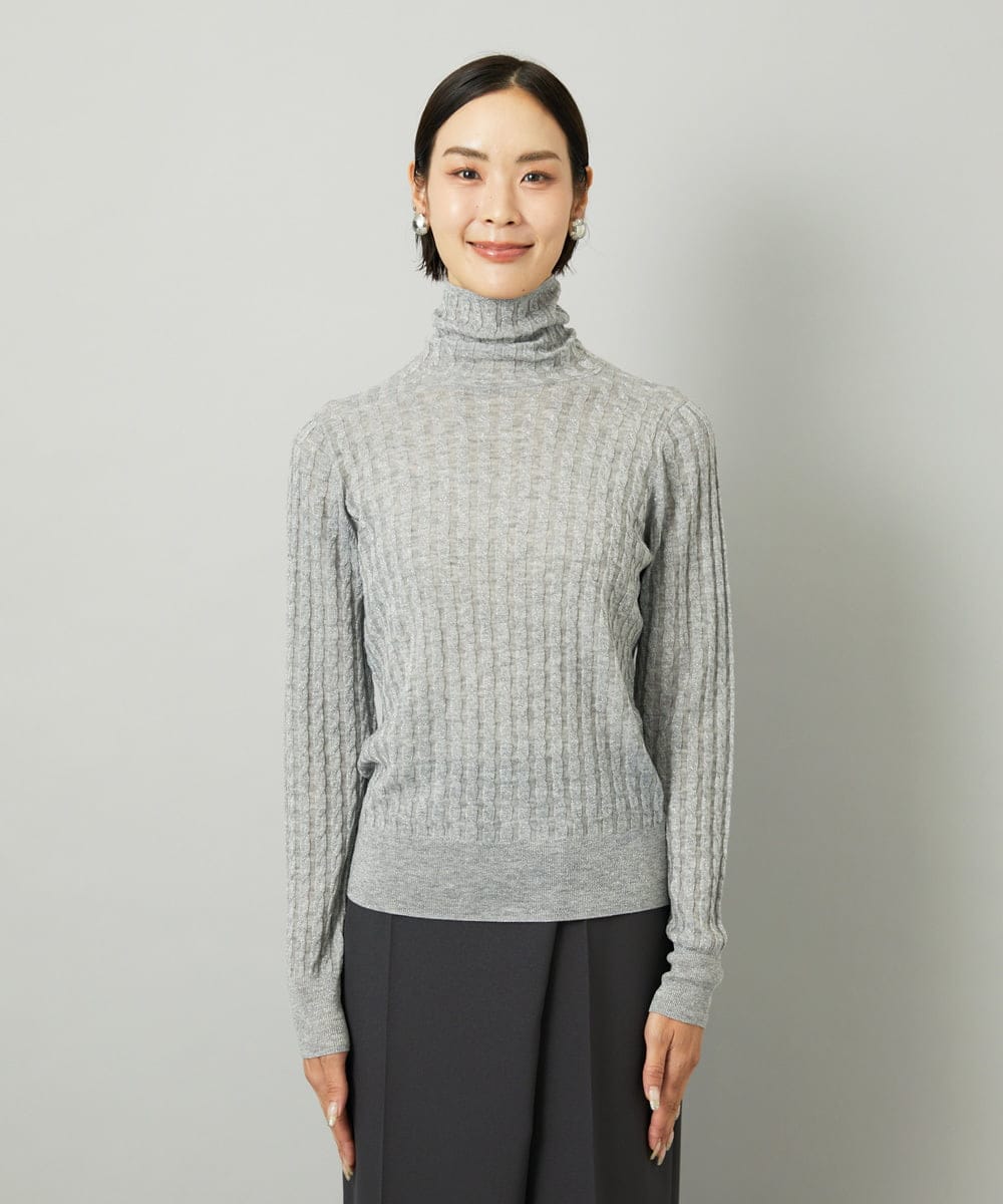 F6FAD20230 MICHEL KLEIN(小さいサイズ)(メゾン ドゥ サンク) [小さいサイズ]シアーケーブルハイネックニット ライトグレー