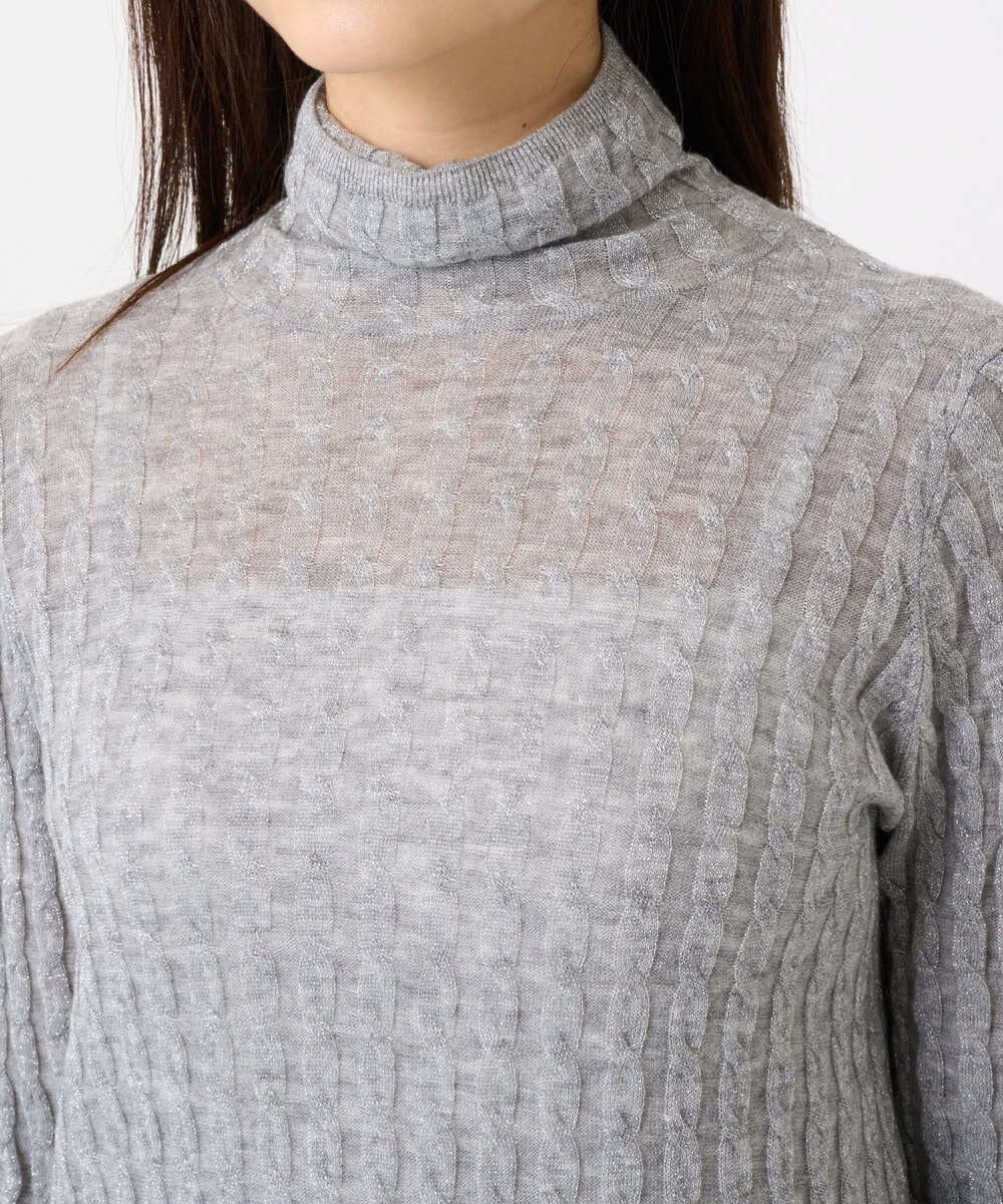 F6FAD20230 MICHEL KLEIN(小さいサイズ)(メゾン ドゥ サンク) [小さいサイズ]シアーケーブルハイネックニット ライトグレー