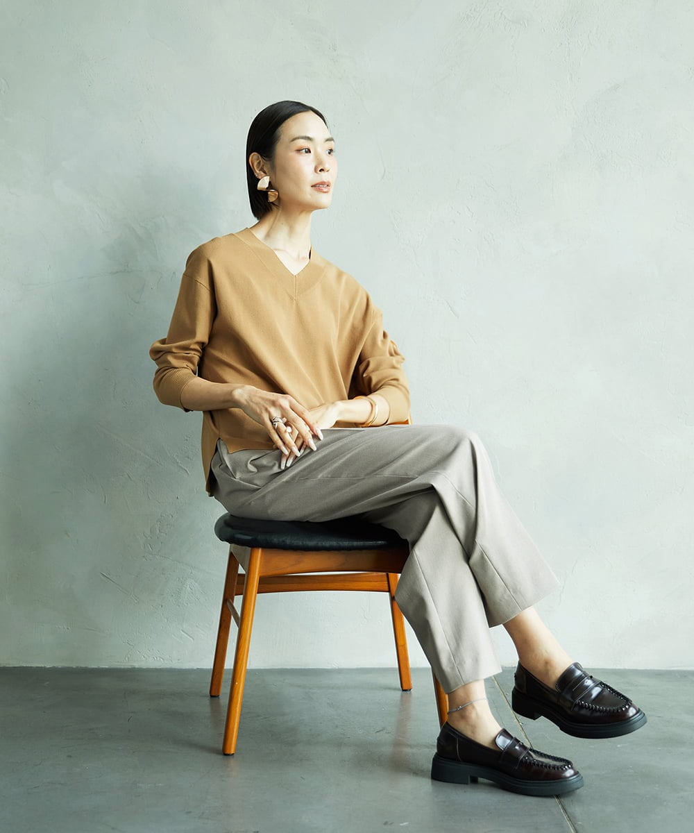 F6FAD23210 MICHEL KLEIN(小さいサイズ)(メゾン ドゥ サンク) [小さいサイズ]Vネックニット ライトブルー