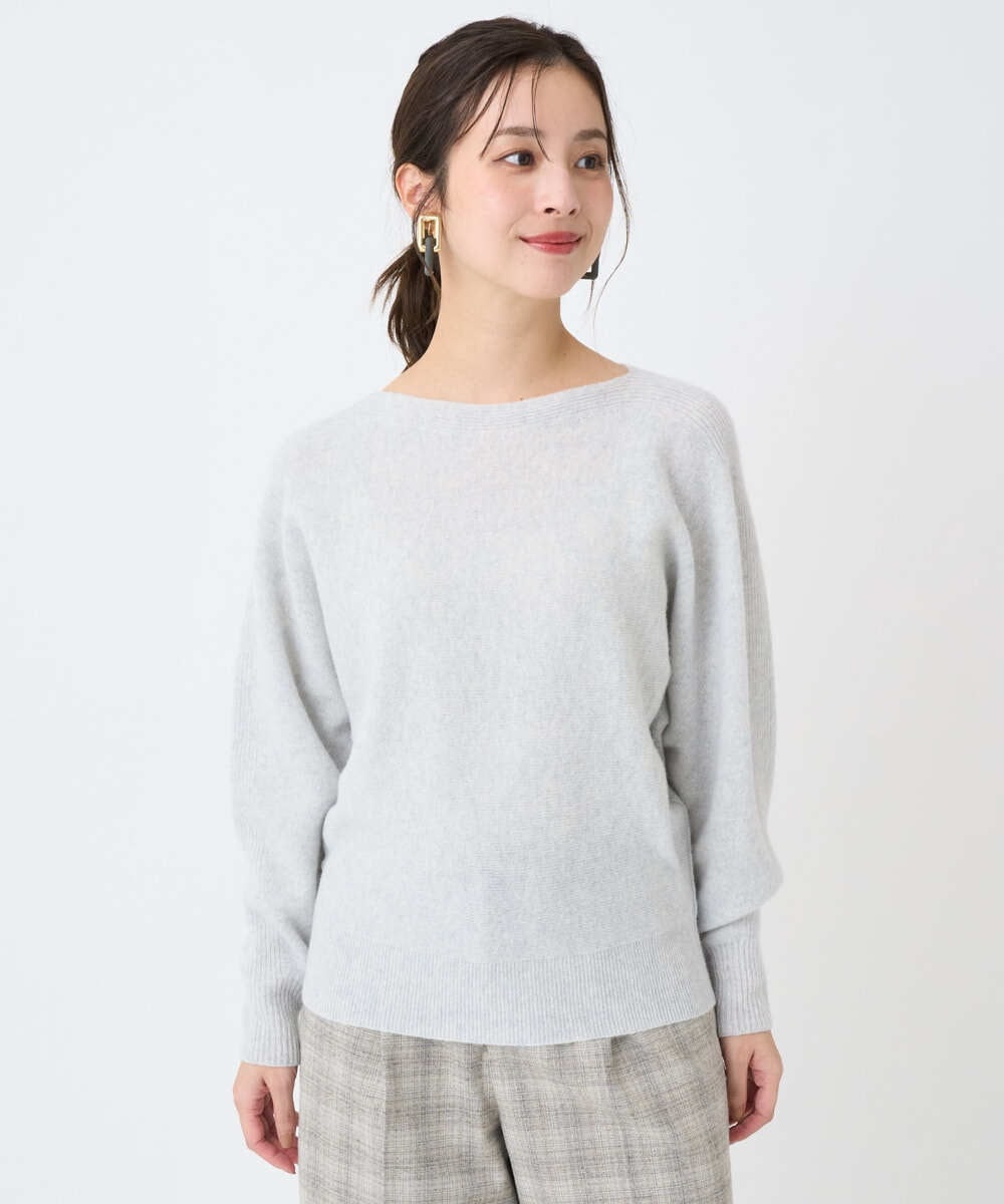 F6FAD40190 MICHEL KLEIN(小さいサイズ)(メゾン ドゥ サンク) [小さいサイズ][定番人気]ホールガーメント(R)ドルマンスリーブニット ライトグレー