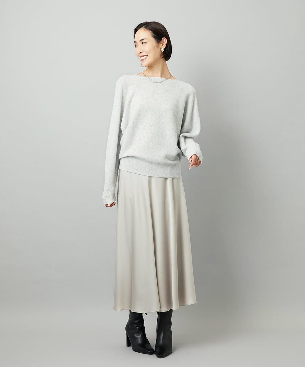 F6FAD40190 MICHEL KLEIN(小さいサイズ)(メゾン ドゥ サンク) [小さいサイズ][定番人気]ホールガーメント(R)ドルマンスリーブニット ライトグレー