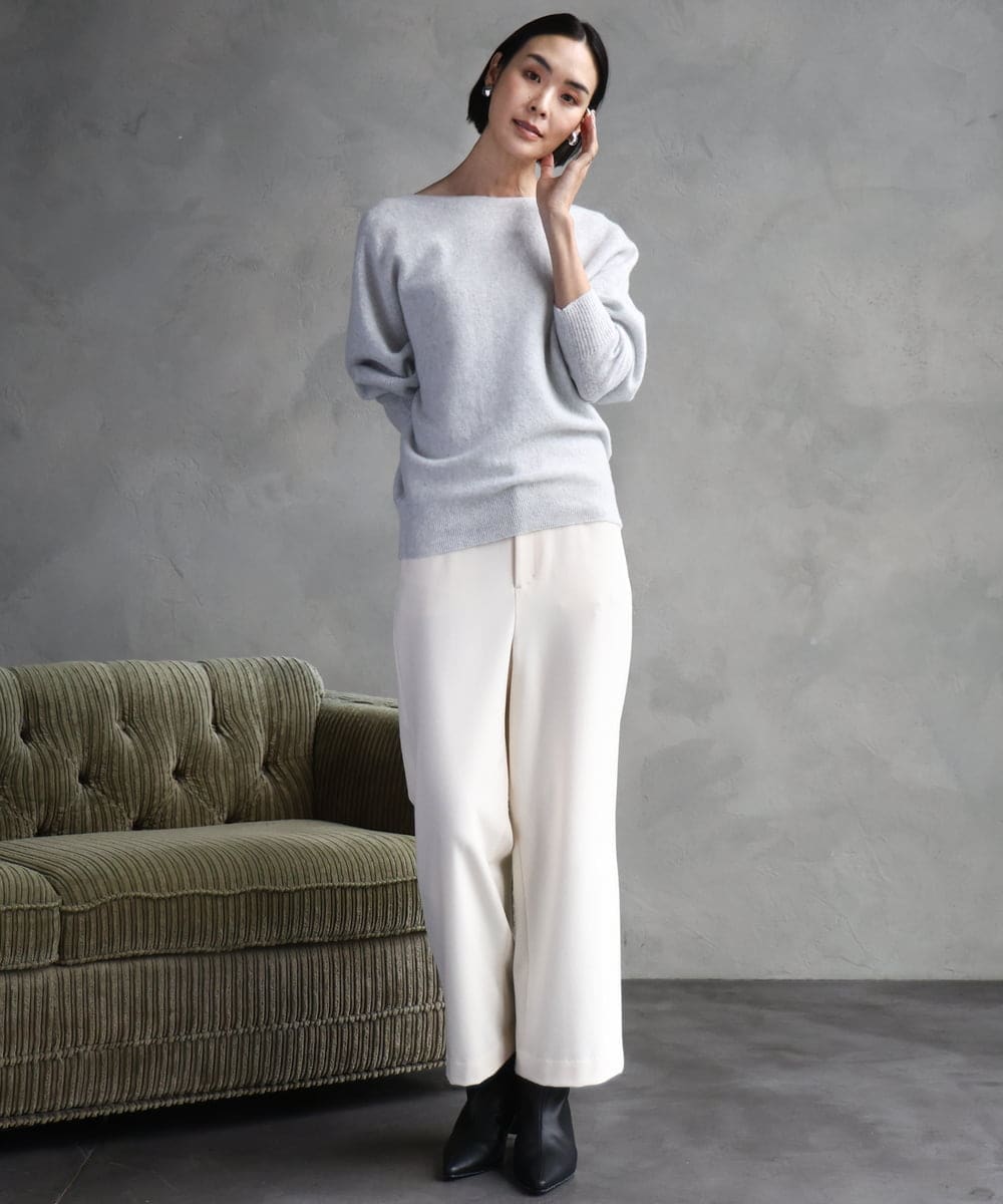 F6FAD40190 MICHEL KLEIN(小さいサイズ)(メゾン ドゥ サンク) [小さいサイズ][定番人気]ホールガーメント(R)ドルマンスリーブニット ライトグレー