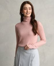 F6FAG41230 MICHEL KLEIN(小さいサイズ)(メゾン ドゥ サンク) 【小さいサイズ】ラメケーブルハイネックプルニット ピンク