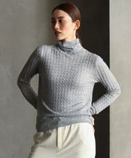 F6FAG41230 MICHEL KLEIN(小さいサイズ)(メゾン ドゥ サンク) 【小さいサイズ】ラメケーブルハイネックプルニット ピンク