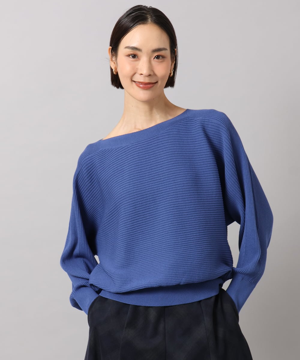 F6FAH17190 MICHEL KLEIN(小さいサイズ)(メゾン ドゥ サンク) 【小さいサイズ】[定番人気]ホールガーメント(R)ドルマンスリーブニット(長袖) ブルー