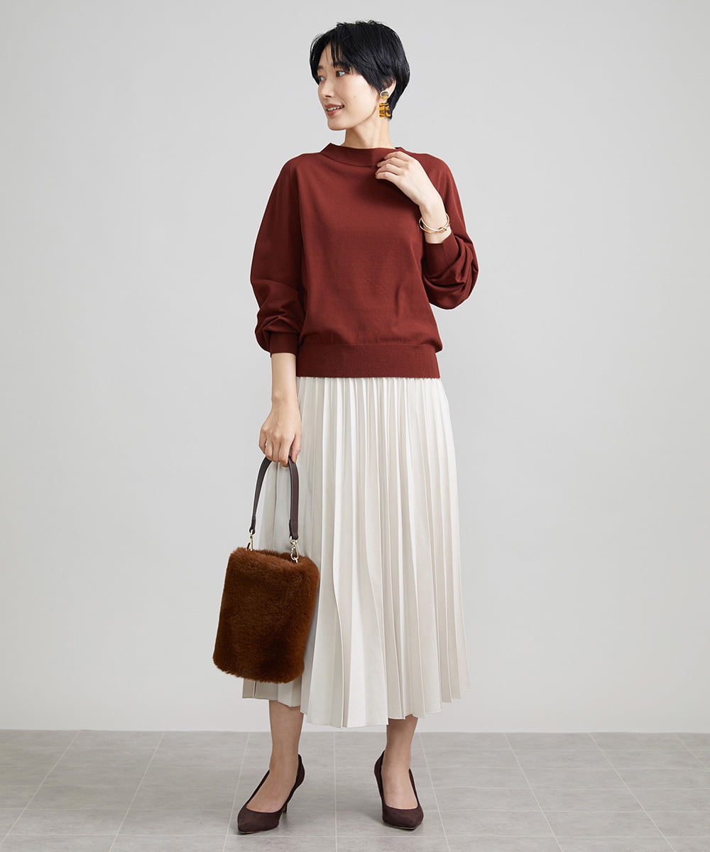 F6FAV15180 MICHEL KLEIN(小さいサイズ)(メゾン ドゥ サンク) [小さいサイズ]ホールガーメント(R)ボトルネックニット（ボーダー・無地/定番） ボルドー(77)