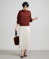 F6FAV15180 MICHEL KLEIN(小さいサイズ)(メゾン ドゥ サンク) [小さいサイズ]ホールガーメント(R)ボトルネックニット（ボーダー・無地/定番） ボルドー(77)