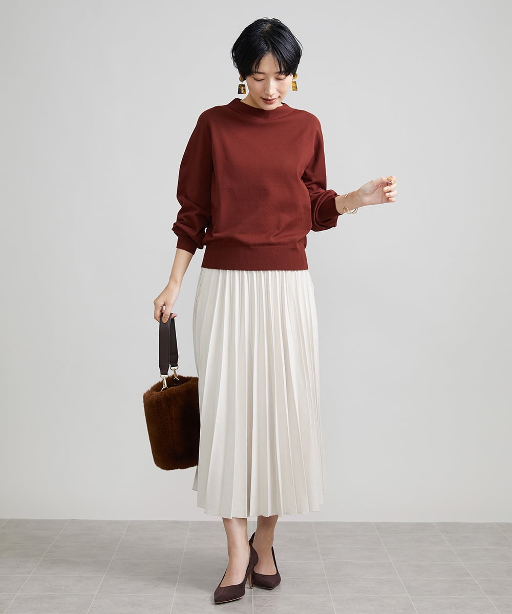 F6FAV15180 MICHEL KLEIN(小さいサイズ)(メゾン ドゥ サンク) [小さいサイズ]ホールガーメント(R)ボトルネックニット（ボーダー・無地/定番） ボルドー(77)