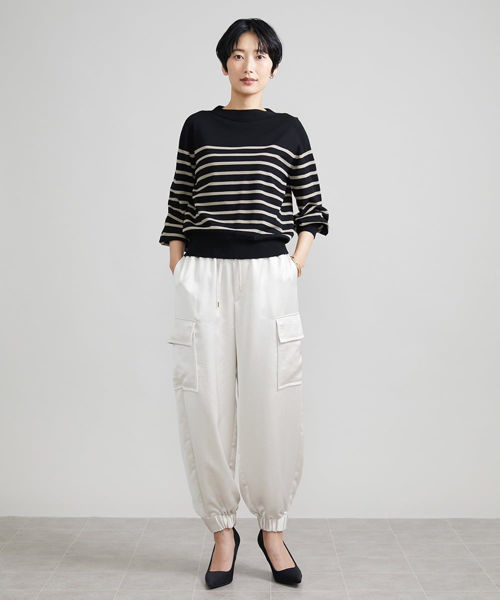 F6FAV15180 MICHEL KLEIN(小さいサイズ)(メゾン ドゥ サンク) [小さいサイズ]ホールガーメント(R)ボトルネックニット（ボーダー・無地/定番） ボルドー(77)